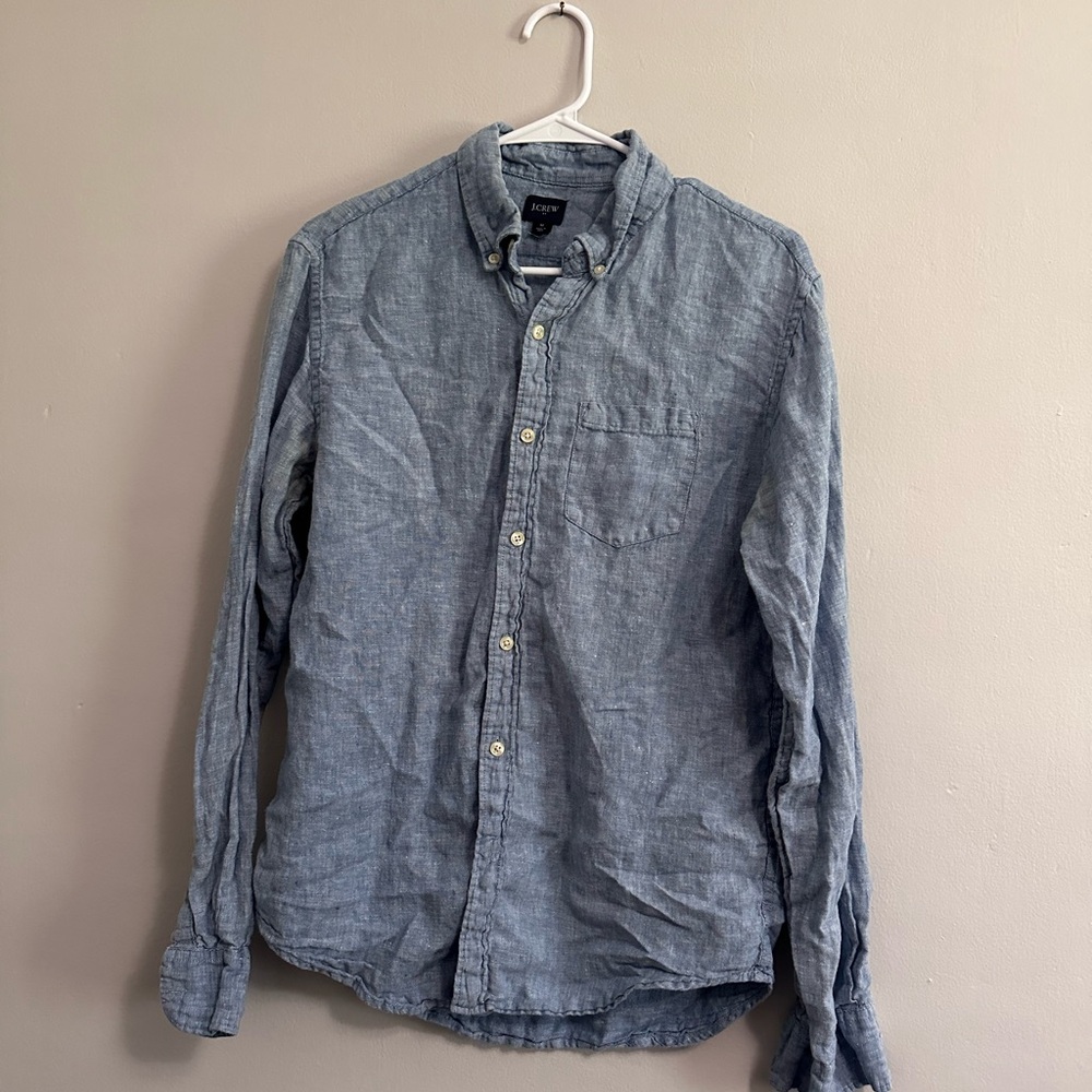 J Crew Men's Blue Linen Shirt